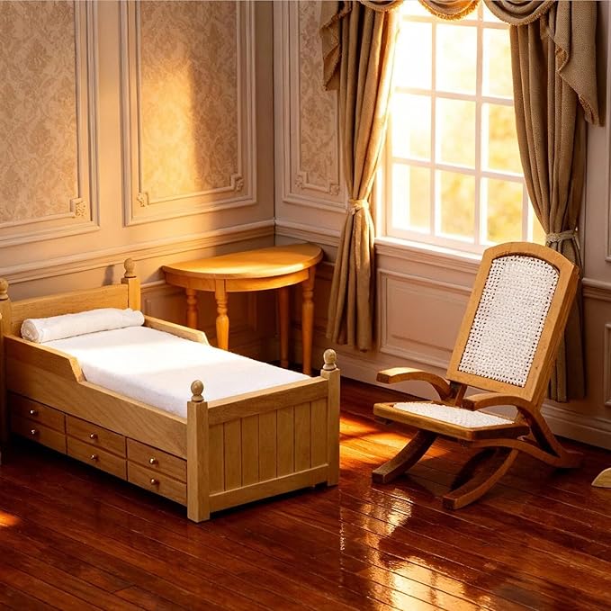 Miniature Half Moon Table Dollhouse Furniture 1/12 Scale for Living Room Bedroom Hallway, Entrance, Small Spaces, DIY Doll House Accessories (Woody)