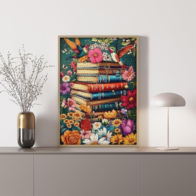 PICKFORU Wildflower Pages Jigsaw Puzzle for Adults, Hummingbird Vintage Book Puzzles, Retro Plant Flower Puzzle 1000 Pieces
