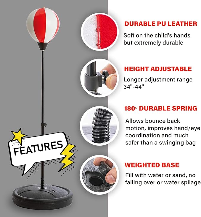 Whoobli Punching Bag for Kids and Toddler Incl Boxing Gloves| 3 4 5 6 7 8+ Years Old Adjustable Kids Boxing Bag with Stand| Sports Toy for Boys| Ideal Christmas Birthday Gift for Children; New 2026