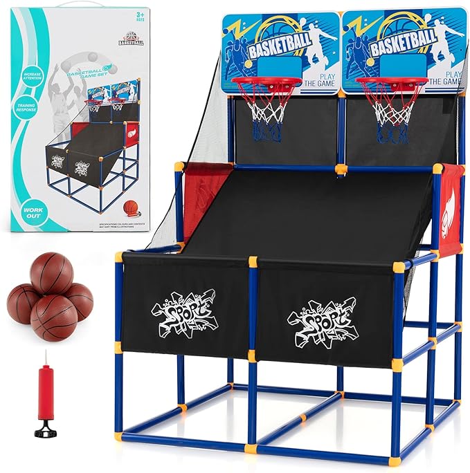 Giantex Arcade Basketball Hoop for Kids - Indoor Outdoor 2 Player Dual Shot Basketball Arcade Game with 4 Balls and Ball Pump, Great Gift for Boys and Girls Ages 3+