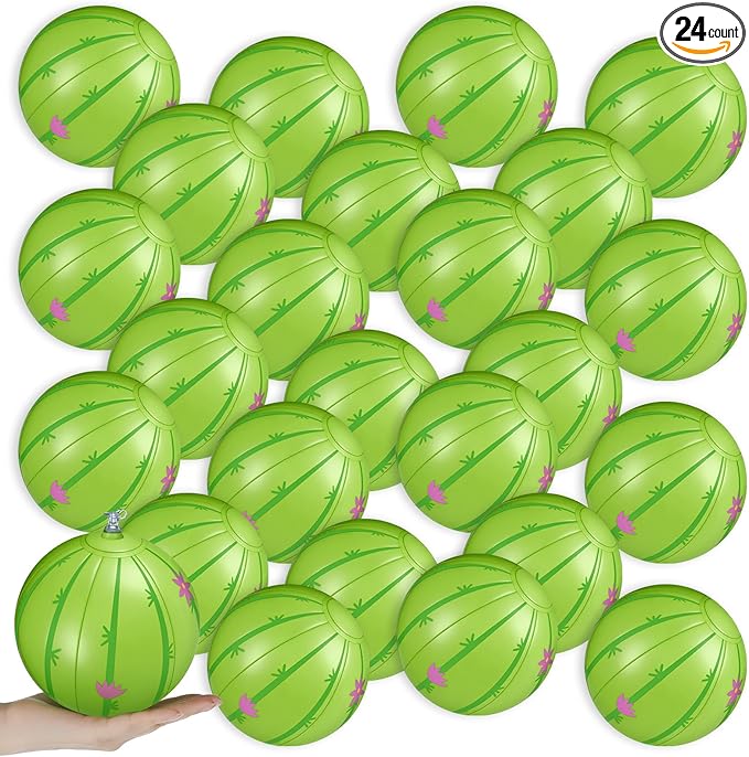 24 Pack Cactus Mini Beach Balls Bulk 5" Cactus Party Favors Inflatable Ball Mini Pool Balls Beach Pool Toy Small Beachball for Summer Hawaiian Game Water Birthday Ocean Cactuses Party Decor