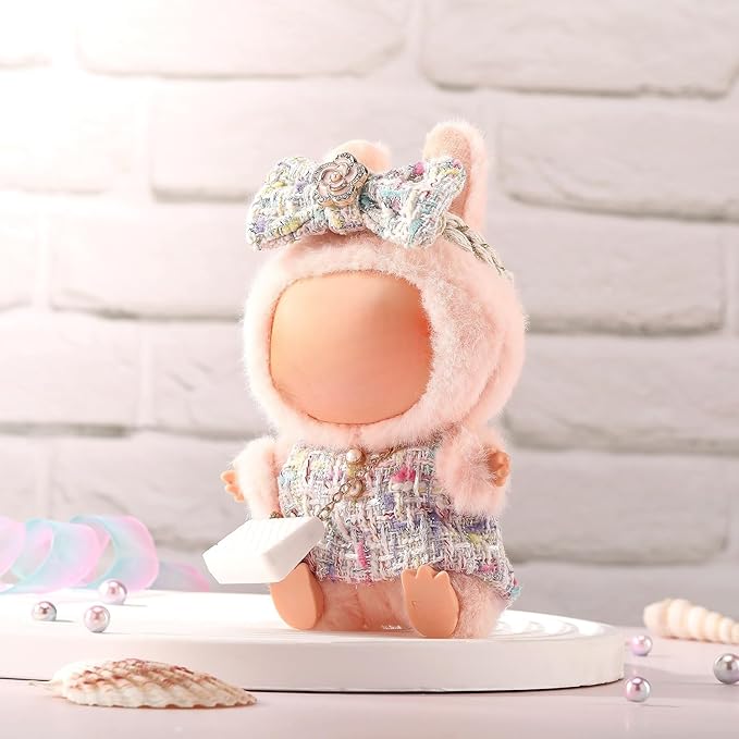 Doll Clothes for Labubu 17cm Have a Seat & Exciting Macaron & Big into Energy Series Dolls, Luxury Chic Series for 17cm Dolls Accessories (White Dress+Hairband+Bag)