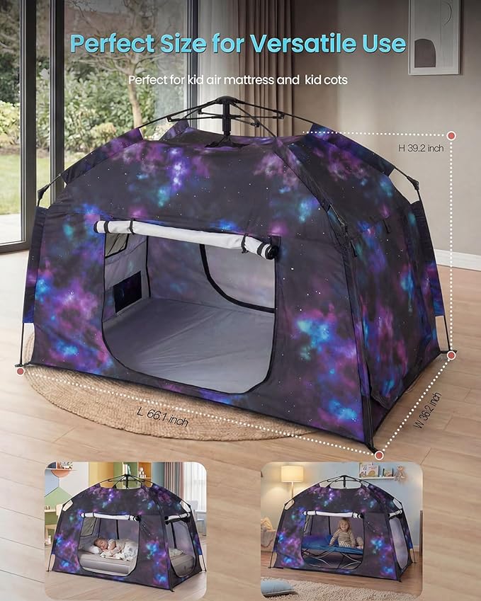 Kids Play Tent-Portable Playhouse Children House -Easy Set up Indoor Outdoor with Carry Bag for Kids-Light Strip Design for Night use -Space for Children and Parents-Birthday (Galaxy)