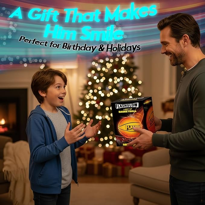 Light Up LED Basketball For Teen Boys: Cool Nighttime Ball Game Gifts For Birthday Christmas Easter – Glow In The Dark Sports Toy – Size 7 Outdoor Rubber Ball For Boys Girls Ages 8 9 10 11 12 13 14 15