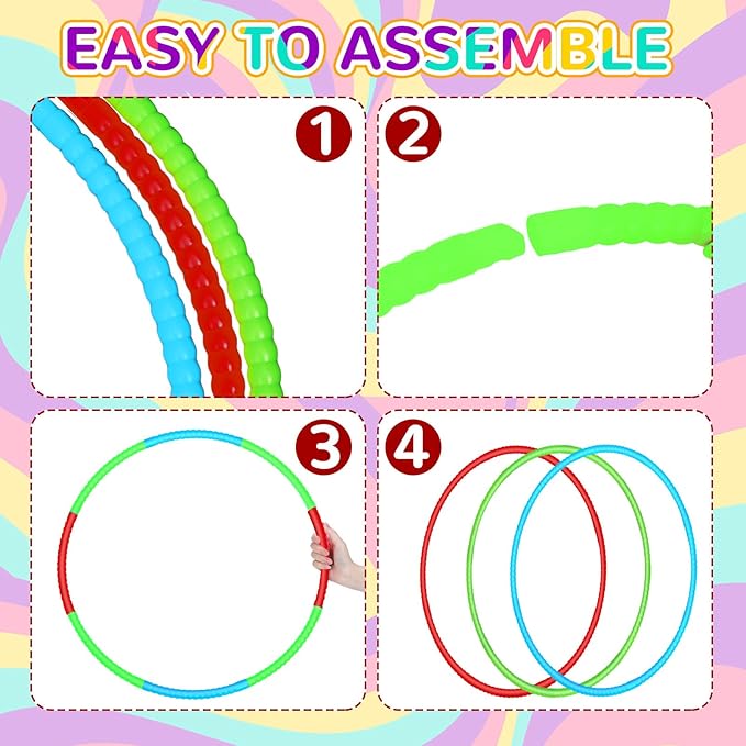 Sratte 6 Pcs Exercise Hoop Detachable Adjustable Plastic Hoops Snap Together Toy Ring Color Playground Toys for Girls and Boys Party Games, Sports, Exercise, Dog Training(28 Inch,Red,Green,Blue)
