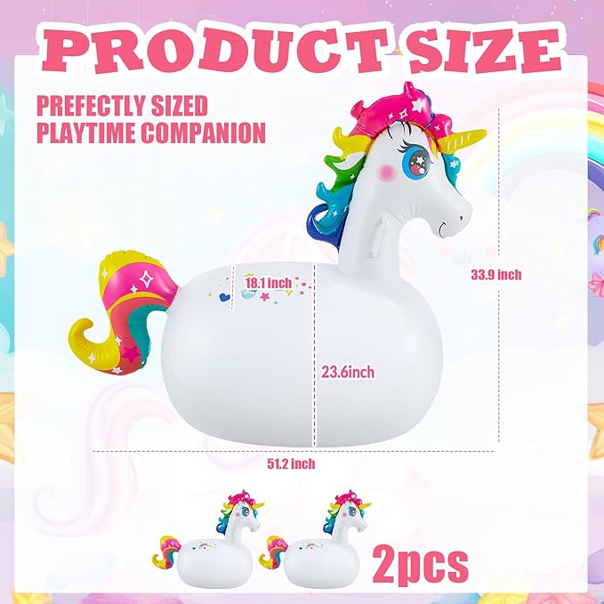 Hiboom 2 Pcs Giant Inflatable Hopping Toys 51 Inch Bouncer Animal Toys Ride on Animal Bouncy on Hopping for Birthday Party Gifts Supplies (Unicorn)