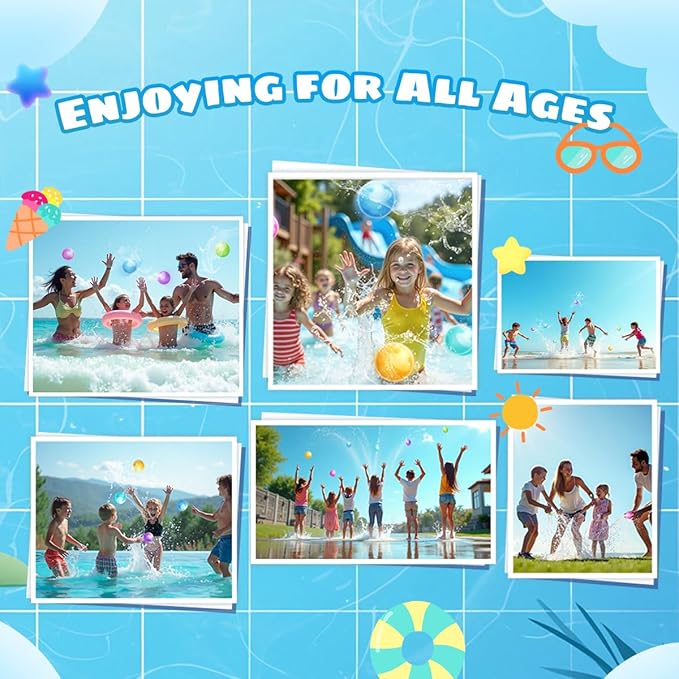Reusable Water Balloons without Magnets, Silicone Refillable Water splash balls,Quick-Fill, Durable & Leak-Proof, Perfect for Outdoor Summer Water Fun