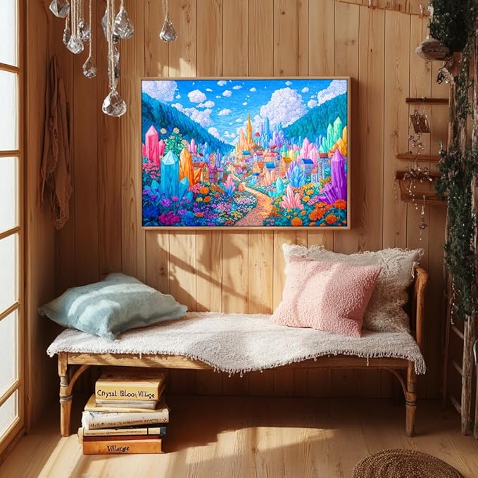 Bgraamiens 1000 Piece Jigsaw Puzzles for Adults – Magic Kaleidoscopic Geodes City – Vibrant Fantasy Challenge with Crystals and Flowers – Colorful Relaxation Gift