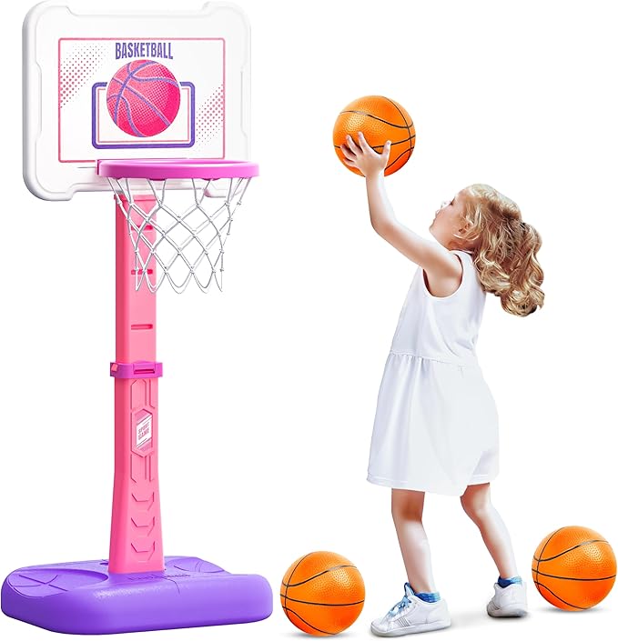 Toddler Basketball Hoop Indoor for Age 1-3, Height Adjustable Poolside Basketball Hoop with 3 Balls for Outdoor Game, Basketball Goal Sport Toys Birthday for Boys Girls 1 2 3 Year