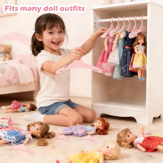 24 Pcs Doll Clothes Hangers for 18-Inch Dolls - Non-Slip, Space-Saving Wardrobe Accessories for Doll Gowns & Outfits (Pink&Rose red)