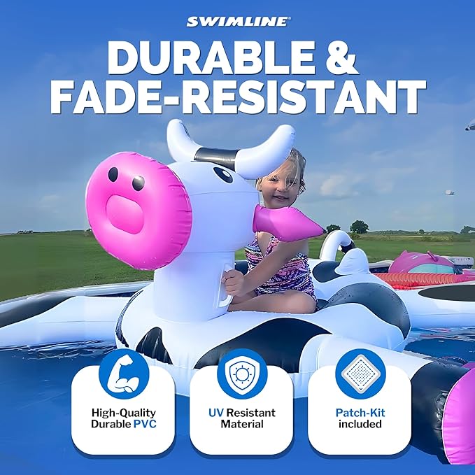 SWIMLINE ORIGINAL 90268 Giant Inflatable LOL Cow Pool Float | Fun Ride-On Raft with Stable Legs & Wings |Lounge Floatie Ideal for Summer Gatherings