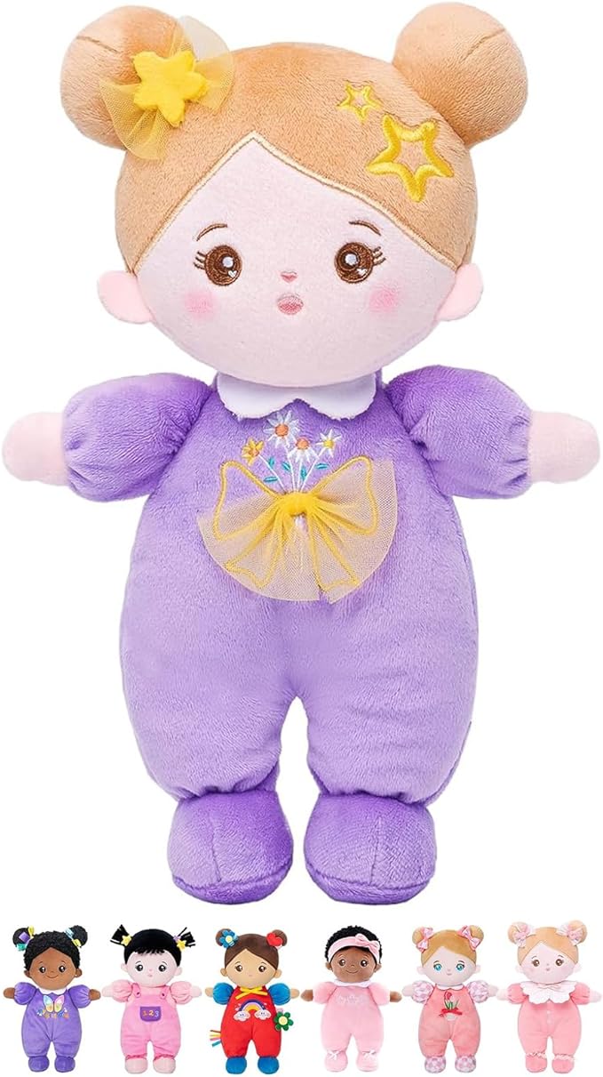OUOZZZ Soft Baby Doll 10" - First Birthday Toys for 1 Year Old Girl, Ideal 1 Year Old Girl Gifts & Baby Girl Gifts, Snuggle Buddy for Infants Daisy Purple