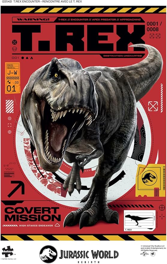 Buffalo Games –300 Piece Jurassic World T. Rex Encounter Jigsaw Puzzle Colorful Puzzle for Adults – Precision-Cut Pieces, Beautiful Artwork, and Hours of Relaxing Fun