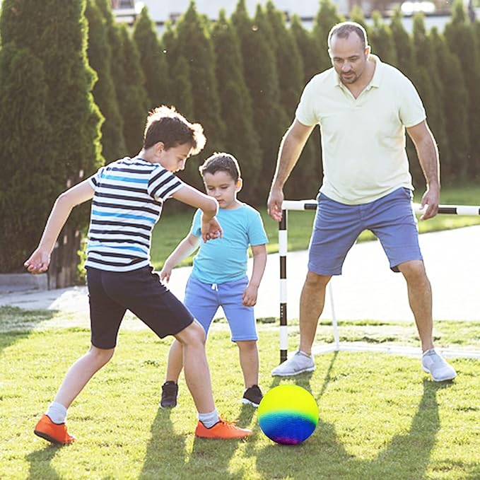 Visen 4Pcs Rainbow Playground Balls for Kids&Adults with 1 Hand Pump,8.5Inch Colorful Rubber Bouncy Balls,Inflatable Multi Colors Kick Balls Handball,Durable Indoor&Outdoor Play Toys