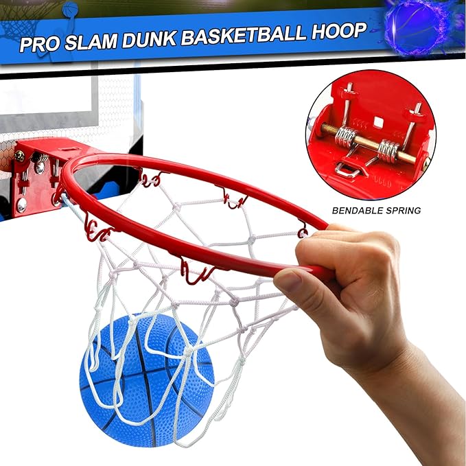 Indoor Mini Basketball Hoop Set Gift for Kids Adults, Upgrade Over Door Hoop with 4 Rubber 6" Balls, Wall Mount Hoop for Bedroom Yard, Christmas Stocking Stuffer Gift for Boys Teen