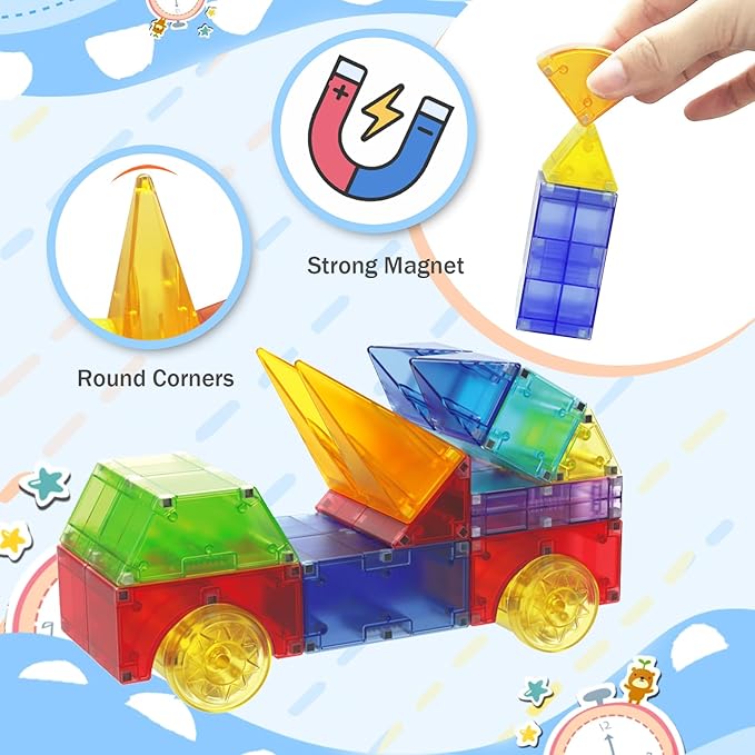 Magnetic Blocks,66 Piece Translucent Building Blocks for 3+ Boys Girls Birthday Gifts,Multi Shape Magnetic Cubes Preschool Classroom Educational Toys for 3-8 Year Old Kids STEM Activities
