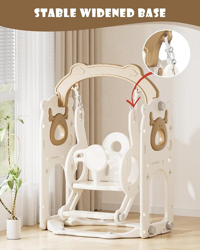 XJD 12-in-1 Toddler Slide and Swing Set, Kids Slide for Toddlers Age 1+, Toddler Outdoor Playset New Upgrade with Golf Set, Basketball Hoop, Drawing Board for Playground (Brown)