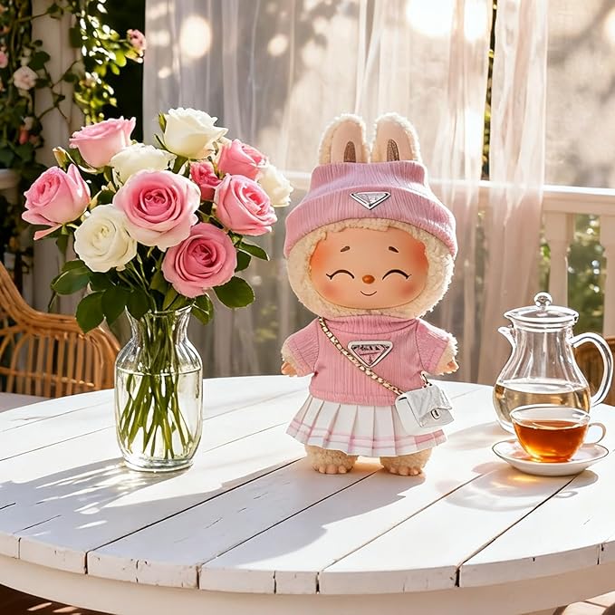 Doll Clothing Set (No Doll), Cute Cropped Straw Hat, Crossbody Bag, Dress, Suitable for 15-17cm Dolls, Outfit Accessory Set for Unique Styling (Pink-Pra)