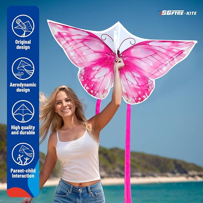 3 Piece Set Butterfly Delta Octopus Kites for Kids and Adults，Easy to Fly for Outdoor Adults Children Line Kite for Kids Toy (Pink +Blue Dreamy Butterfly, 2)