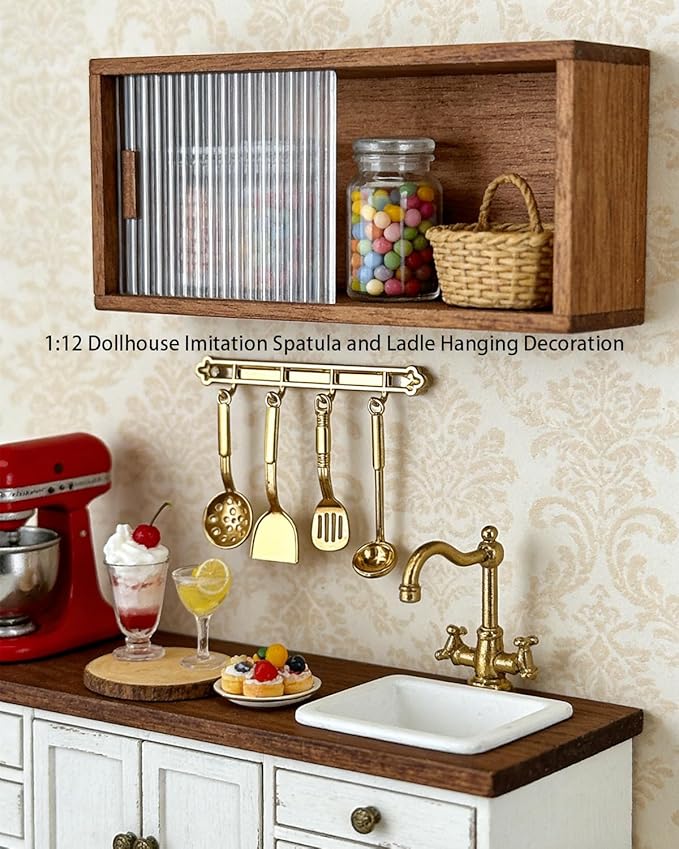 Mini Dollhouse Accessories Set, 1:12 Scale Tiny Miniature Decor for Doll House Furniture DIY (CookwareGolden)