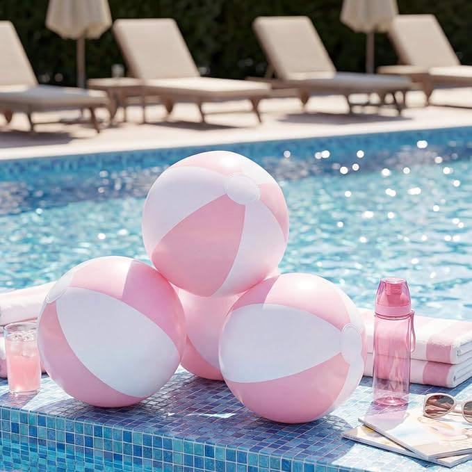 4 Pcs 16 Inch Inflatable Beach Balls Bulk Large Pastel Inflatable Decorated Ball Party Ornaments for Summer Swimming Pool Party Birthday Favors