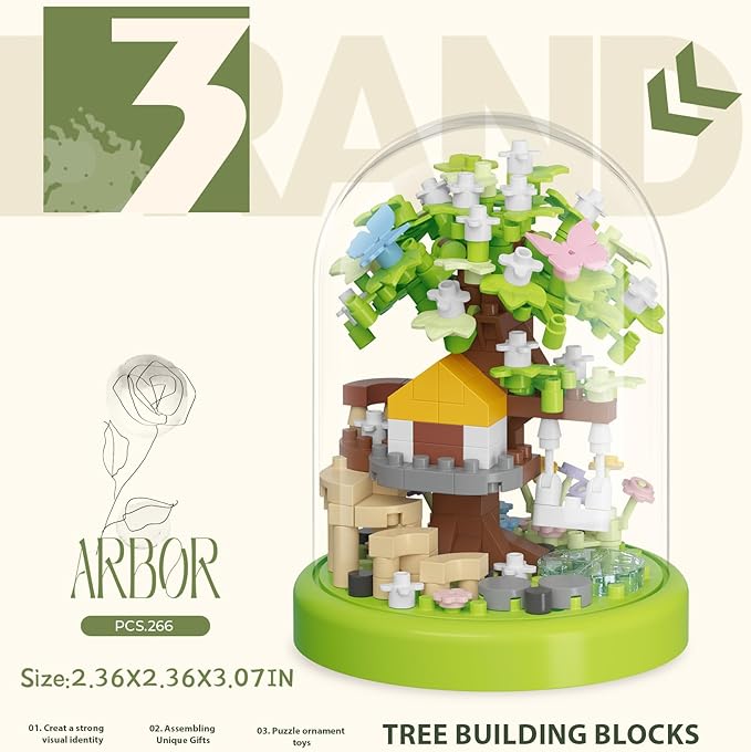 Summer Green Shade Tree House Bonsai Tree House Building Toy Flowers Set Ideas Building Blocks Complete with Dust Cover