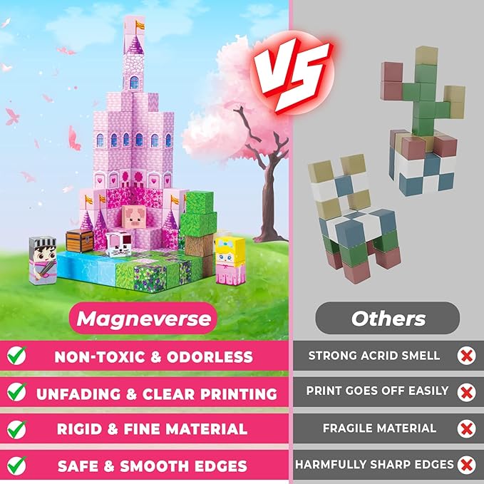 Magnetic Blocks - 100PCS Magnetic Building Block for Kids, Build Pink Princess Castle Magnet Cubes Sets, Princess Toys for Girls Ages 3 4 5 6 7 8-12 Easter Birthday Gifts Construction STEM Toys
