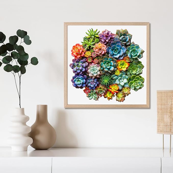 delobi Succulent Plants Wooden Puzzles, 200 Pieces Jigsaw Puzzles 11.2'' x11'', Unique Design Wooden Puzzles for Adults and Kids, Family Game Gift Medium Size