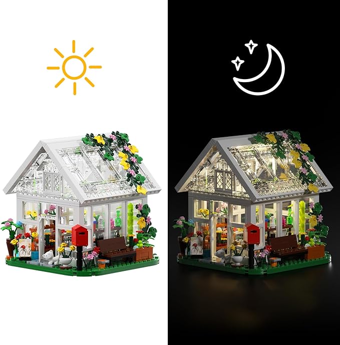 Flower House Building Set, Creative Garden Playset Toy with LED Light, Build a Greenhouse Model, Great Gift for Friends or Girls (597 Pieces)