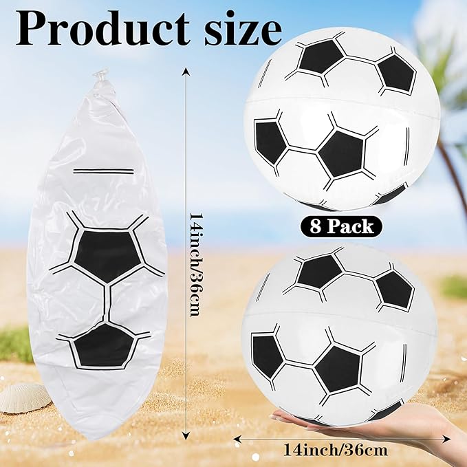 FOIMAS 8pcs Soccer Beach Balls,15 Inch Inflatable Soccer Balls for Summer Pool Beach Party Favor Outdoor Activities