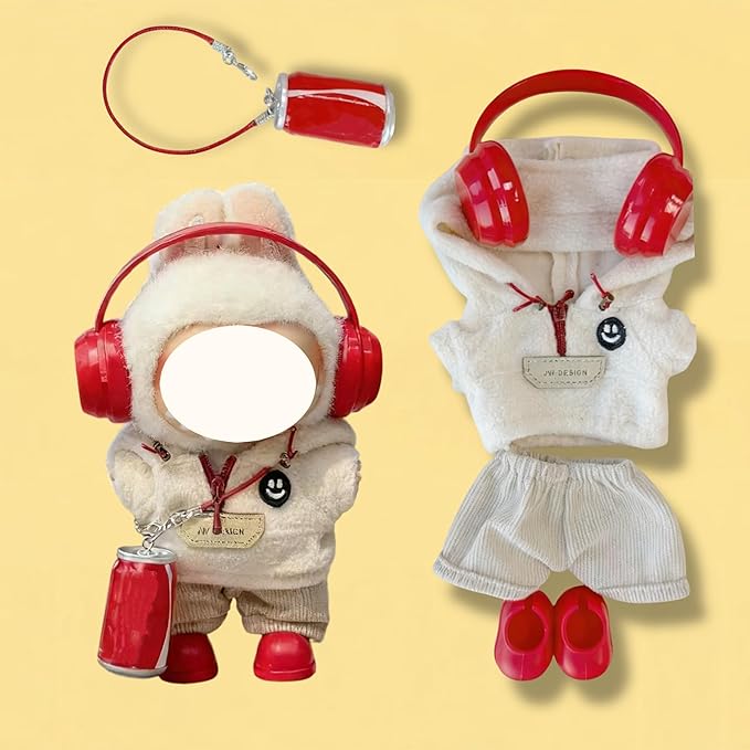 Clothes for 17cm Doll, 5 pcs Set Doll's Outfits Luxury Corduroy Hoodie Pants Headset Shoes Accessories Fashion Stylish Adorable Dolls Clothes (No Doll) (Polar Fleece White)