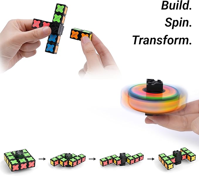 TOSY Magnet Fidget Spinner Mini - 8 Blocks, 3in1 Toy: Transformable Fidget Spinner, Infinity Cube, 2x2 Puzzle Cube, Easter Basket Stuffers Gift for Kids/Adult, STEM Sensory Stress Relief Toy, 4-Pack
