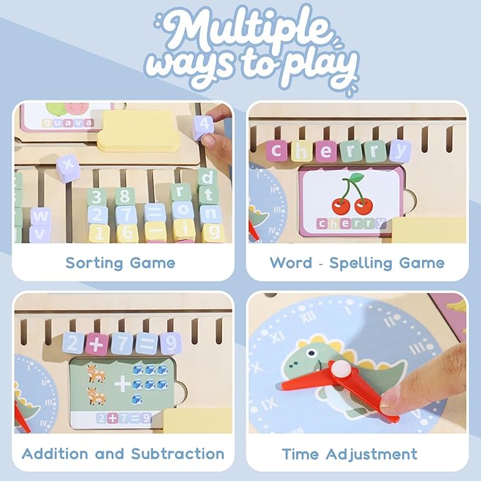 Wooden Spell Learning Games, Montessori Toys for 2 3 4 5 Year Old Kids Match Letter Spelling Game Board & Numbers, CVC Word Builder Toddler Educational Toy Kindergarten Preschool Learning Activities