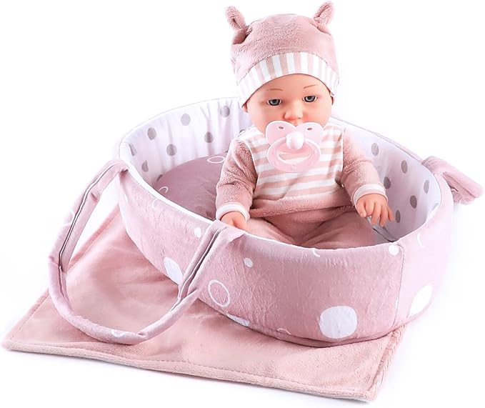 Enjoyin 12'' Baby Doll Playset with Washable Doll Accessories Includes Carrier Bassinet Bed, Pacifier, Blanket, and Pillow, First Baby Dolls for Toddlers 36 Months and Up
