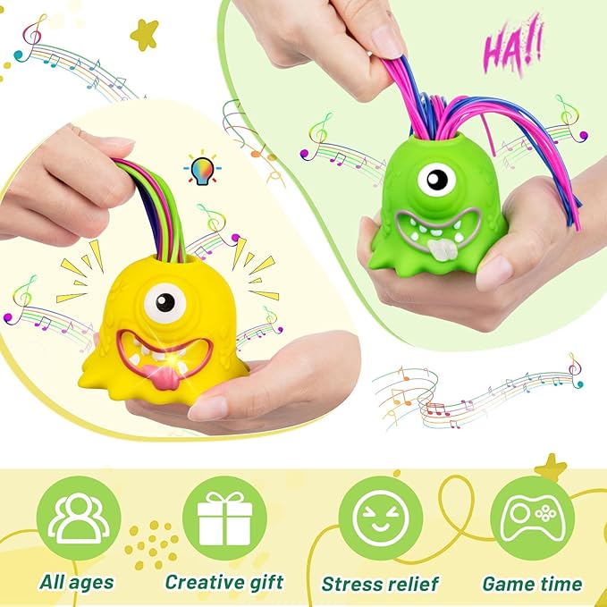 Fidget Toys Hair Pulling Stress Relief Toys with LED Light Differernt Screams Novelty Screaming Monster for Adults Teens Autism (Green&Yellow, 2P)