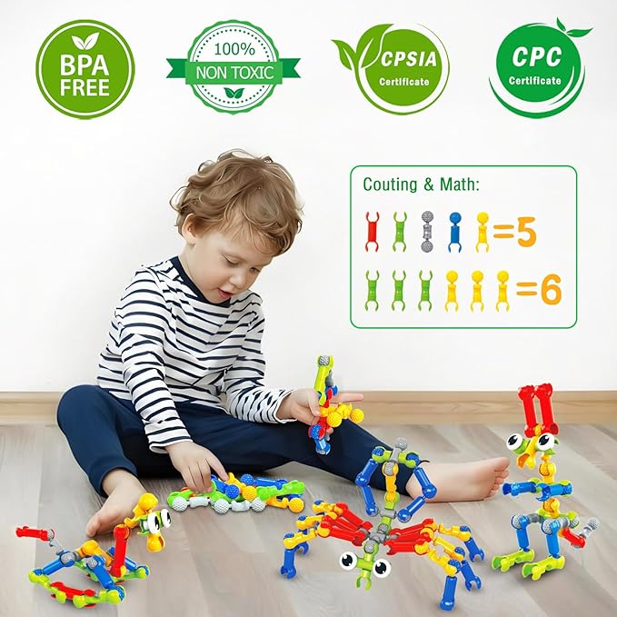 Building Blocks STEM Toys for 3 4 5 6 7 8+ Year Old Boy Girl Birthday Gift, 142 Pcs Building Toys for Preschool Classroom Educational Toy Building Sets Creative Activities for Kids