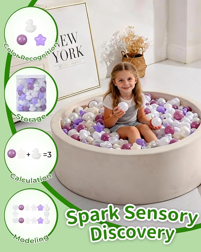 TRENDPLAY Ball Pit Balls Shapes Pastel, Duck Star Shape Non Toxic for Toddlers Kids Baby Girls Boys Dogs Soft Play,Party, 50 100 200