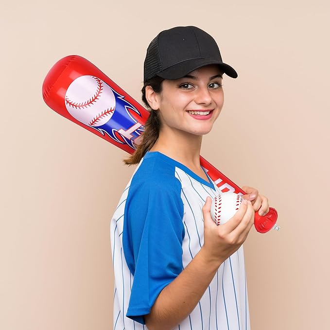 Fovths 8 Sets Inflatable Baseball Bats and Baseballs Set 22 Inch Inflate Baseballs with Mini Foam Sports Stress Ball for Sports Theme Birthday Party Favors
