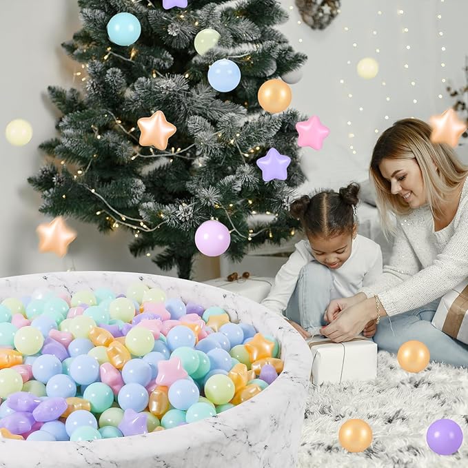 Star Ball Pit Balls for Toddlers -100pcs Macaron Stars and Balls for Ball Pits, Phthalate Free Non-Toxic Crush Proof Play Balls Play Tent Pool Playhouse Playpen Party Decoration.
