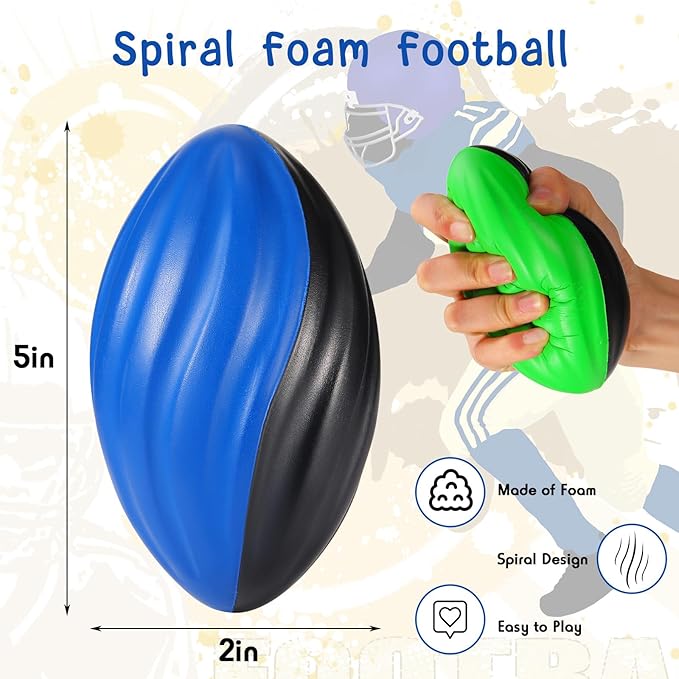 Woanger 40 Pcs Mini Foam Football Bulk 5 Inch Soft Small Footballs for Kids, Two Tone Spiral Colorful Balls for Sport Birthday Party Favors, Classroom Prizes, Indoor Outdoor Games(Multicolor)