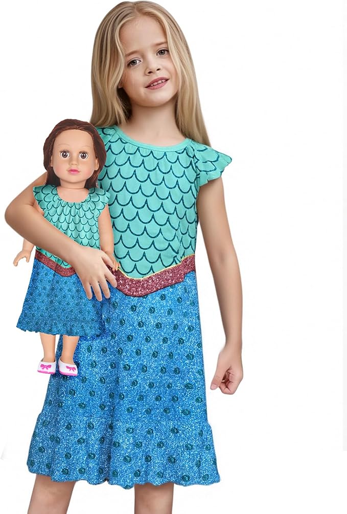 LQSZ Doll and Girl Matching Nightgown Outfit Pajamas Nightie Nightgown for Girls and Dolls Clothes