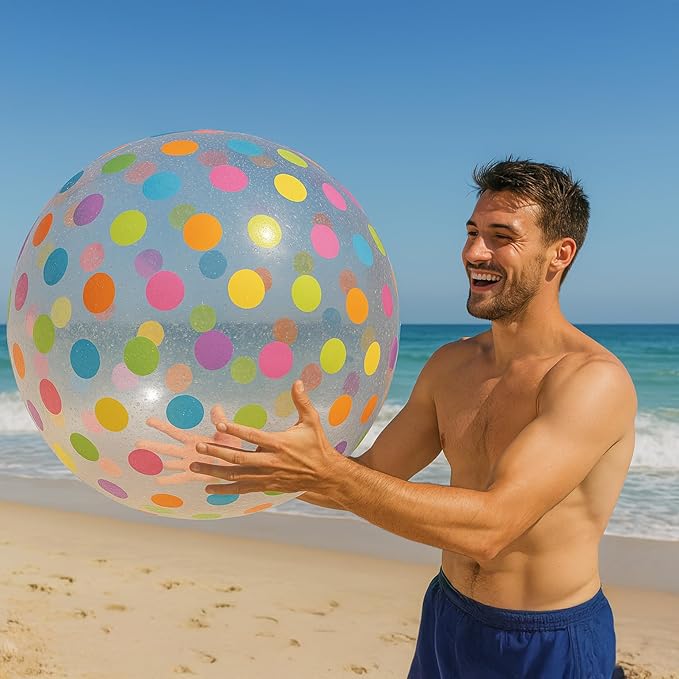 GiftExpress 40" Polka Dot Beach Ball - Giant Transparent Inflatable Ball for Swimming Pool Party - Summer Outdoor Water Toy & Decoration