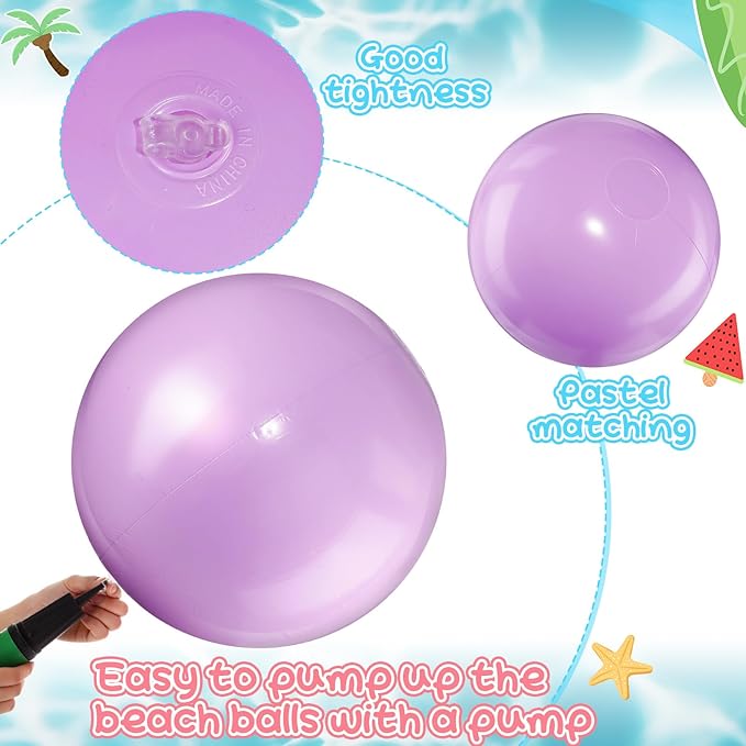 18 Pcs 24 16 12 Inch Inflatable Beach Balls Bulk Pastel Color Jumbo Big Macaron Beach Balls Summer Swimming Party Favor for Water Games Disco Party Outdoor Sport