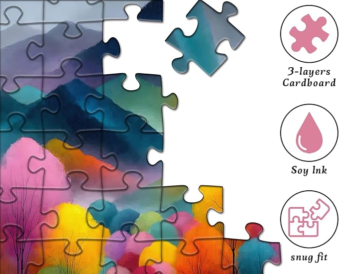 Colorful Landscape Jigsaw Puzzle 1000 Pieces for Adults,Abstract Mountain Scenery Puzzle with Trees，Rainbow Nature Scenic Jigsaw Puzzle Painting Challenge
