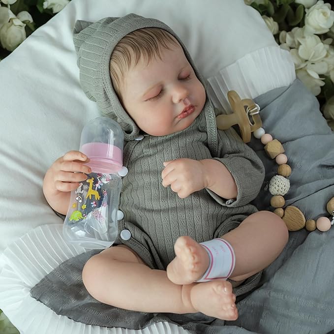 SCOM 20-Inch Realistic Reborn Baby Girl Doll, Soft Full Vinyl Body, Bathable & Poseable, Weighted Feel, Hand-Painted Details with Gift Box & Accessories, Ages 3+