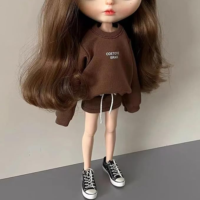 3-Piece Fashion Doll Outfit Set, Sweater with Denim Sports Skirt and Shoes, 11.5 inch Doll or BJD (Blown)