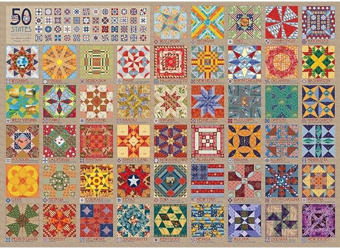 Cobble Hill 1000 Piece Puzzle - 50 States Quilt Blocks - Sample Poster Included