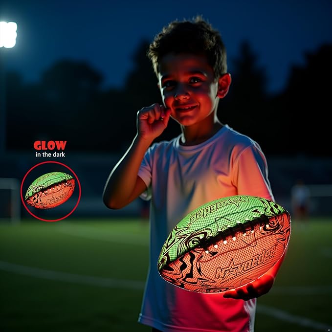USB-C Rechargeable Football with LED Lights - Glow in the Dark Football, 9.25-inch Dual-Color Light-Up Ball, Night Play Sports Gift for Boys & Girls Outdoor Games