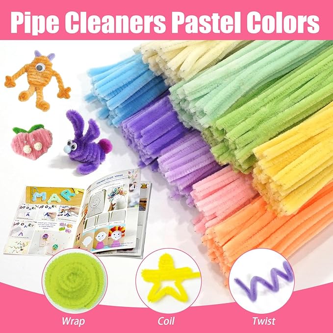URADIART Pipe Cleaners 450 pcs Assorted Colors Chenille Stems, Pipe Cleaners Crafts, Bulk Pipe Cleaners Craft Supplies for DIY Art Creative School Crafts Decorations (6mm x12 inch) (Macaron)