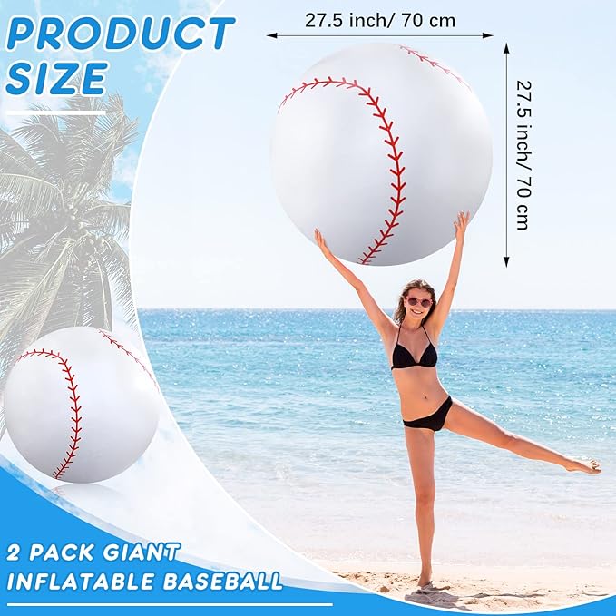 Meooeck 4 Pcs 27 Inch Inflatable Baseball Large Baseball Party Decorations Giant Inflatable Balls for Outdoor Activity Games Sports Event Birthday Party Supplies